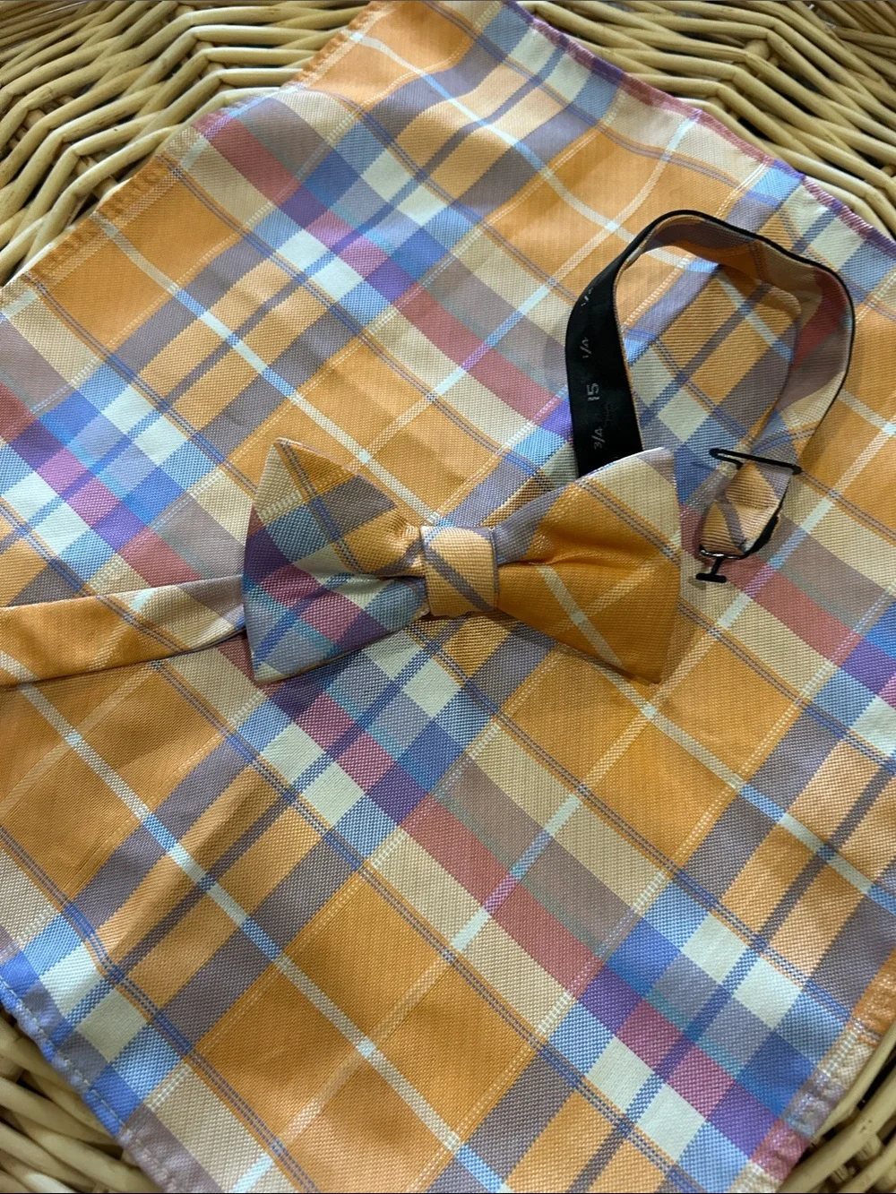 Izod Orange Multi Plaid Bow Tie and Pocket Square Set